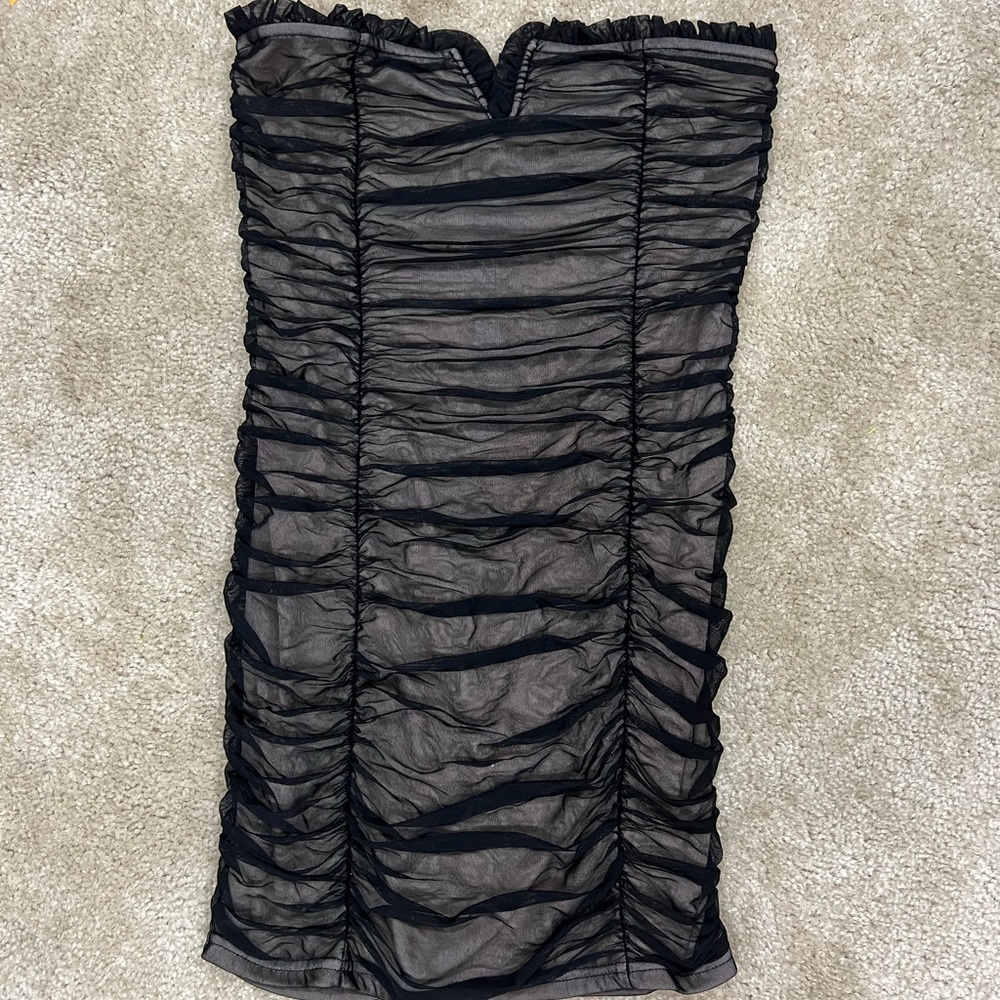 Fashion nova strapless Ruched Mini Black Dress